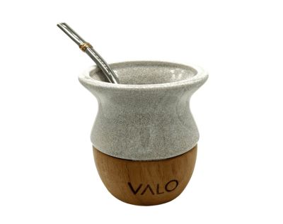 VALO CERAMIC GOURD ON TIMBER BASE WITH S/S STRAW