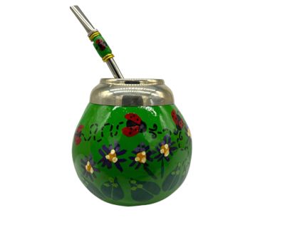 CERAMIC HAND PAINTED GOURD + STRAW 