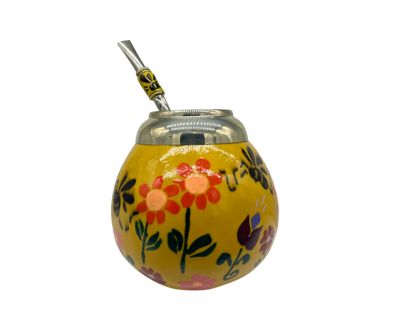 CERAMIC HAND PAINTED GOURD + STRAW 